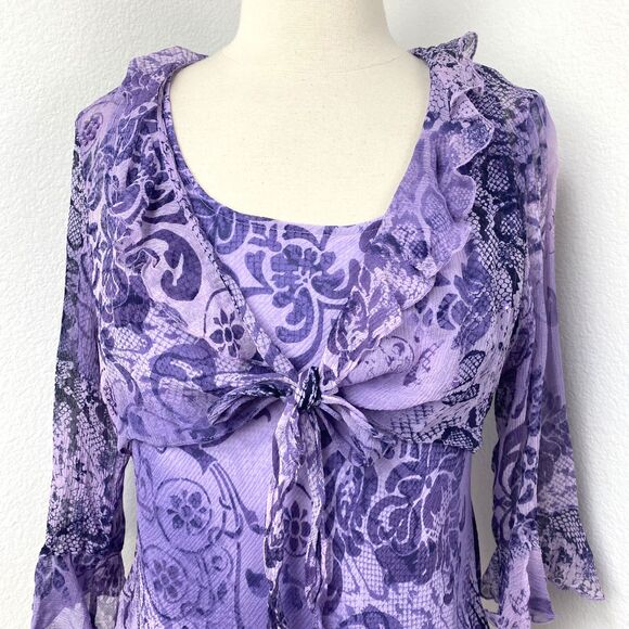 Vintage Y2K Purple Silk Blouse PL Layered Lightweight Boho Fairy Whimsy Goth - Picture 2 of 13